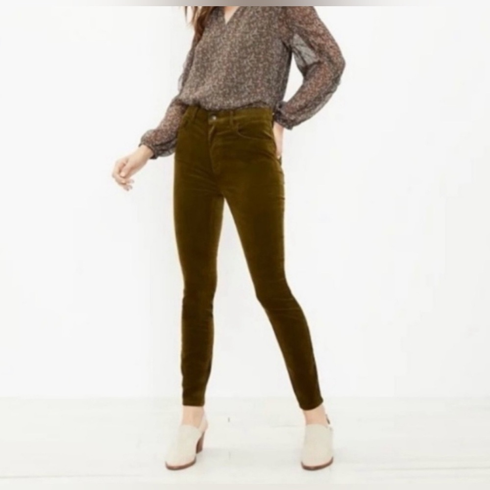 LOFT High Waisted Skinny Olive Green Corduroy Pants